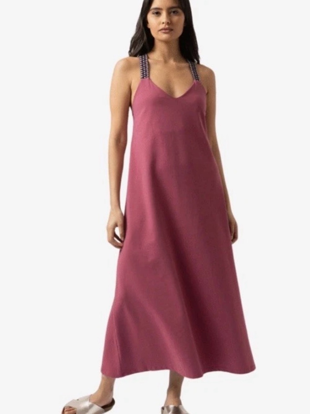 Sleeveless Rose Maxi Slip Dress with Braided Straps